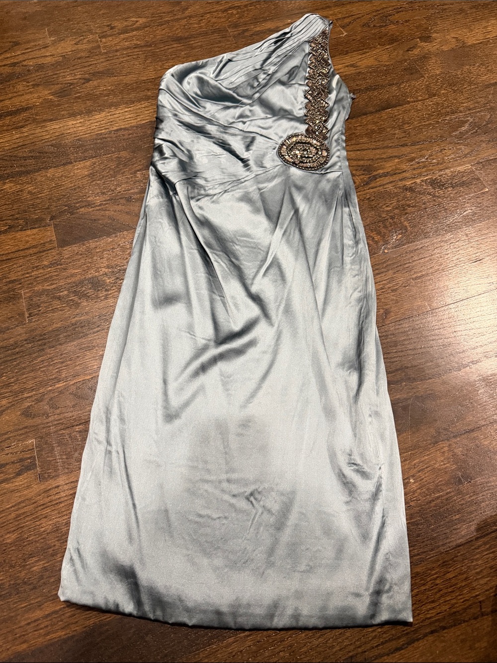 Vintage y2k Roberto Cavalli One-Shoulder Silver Evening Dress with Beaded sz 42